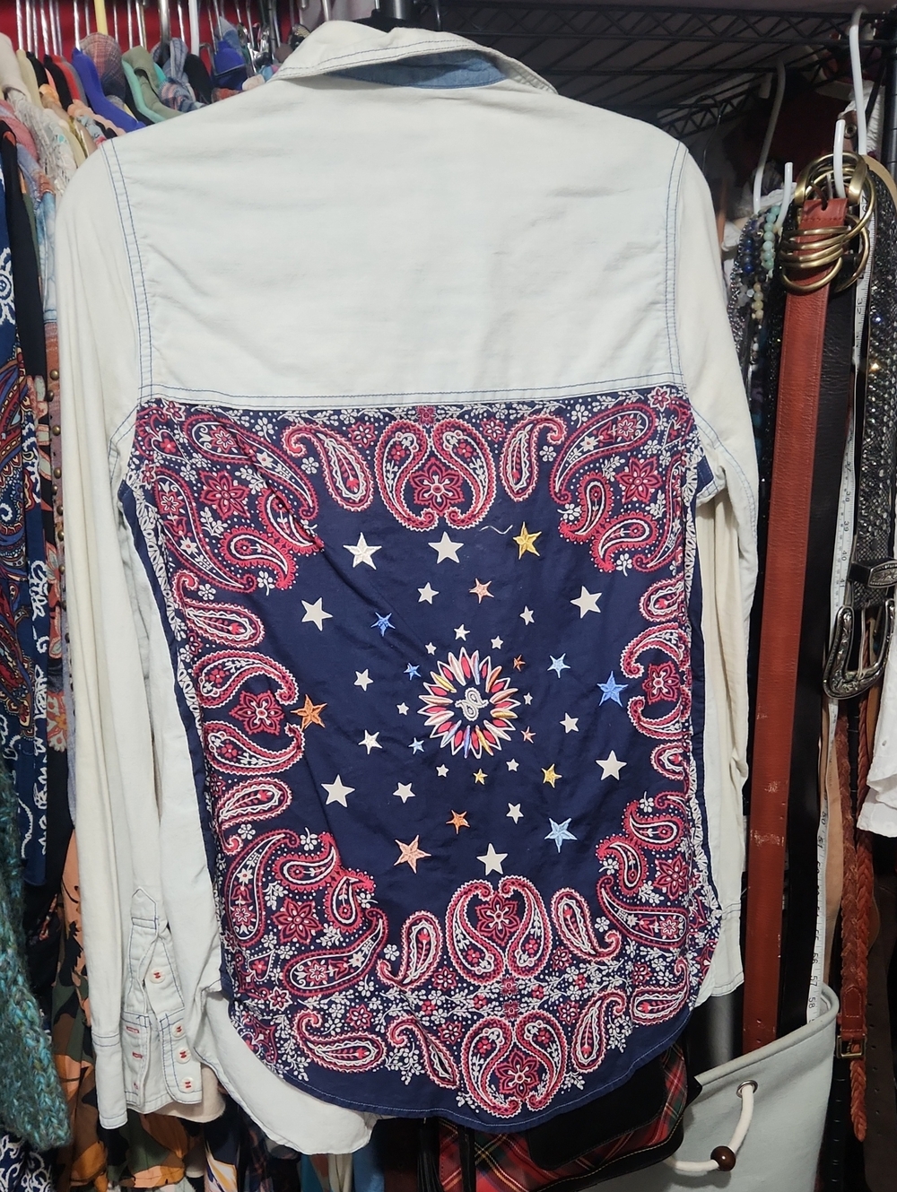Free People Button-Up Shirt with Navy Paisley Bandana Back